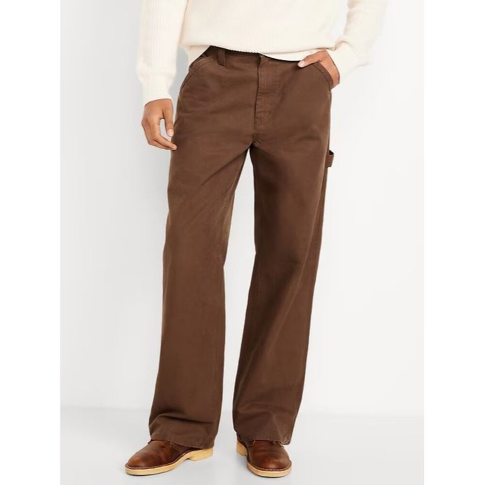 Old Navy Baggy Carpenter Pants Mens 34x32 Dark Walnut Brown Canvas NEW
